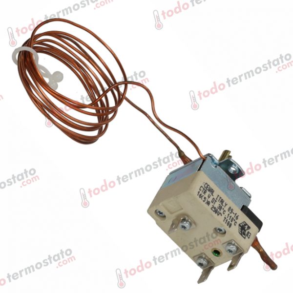 Datos técnicos de termostato marca CAEM 375094 con un rango de 110°C