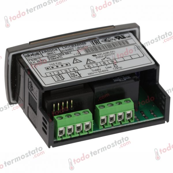 Datos técnicos de termostato marca DIXELL XR02CX5N0C1 con un rango de -40 a +110°C
