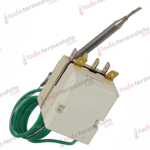 Datos técnicos de termostato marca EGO 5513622160 con un rango de 112°C