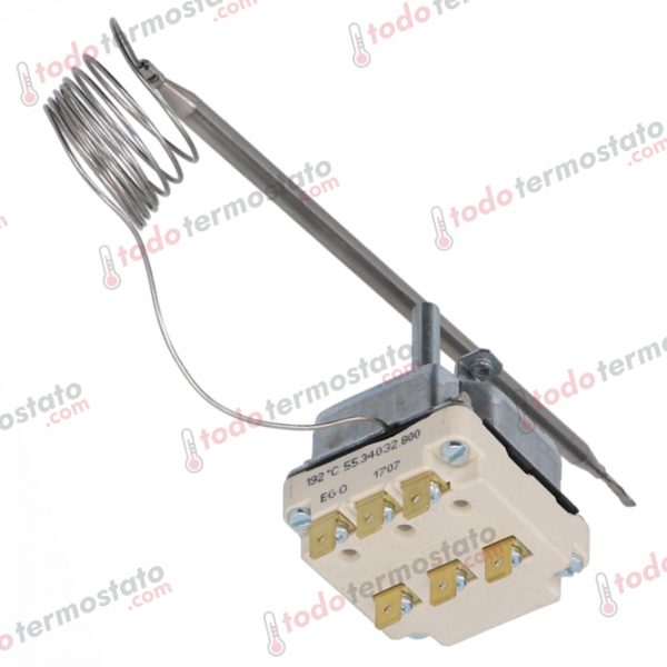 Datos técnicos de termostato marca EGO 5534032800 con un rango de 192°C