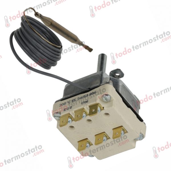 Datos técnicos de termostato marca EGO 5534052804 con un rango de 308°C
