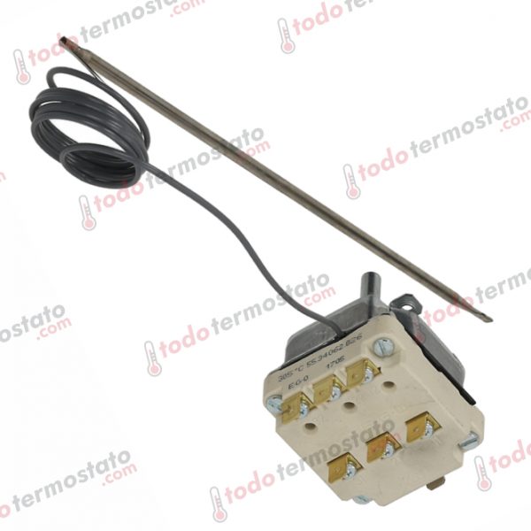 Datos técnicos de termostato marca EGO 5534062826 con un rango de 300°C