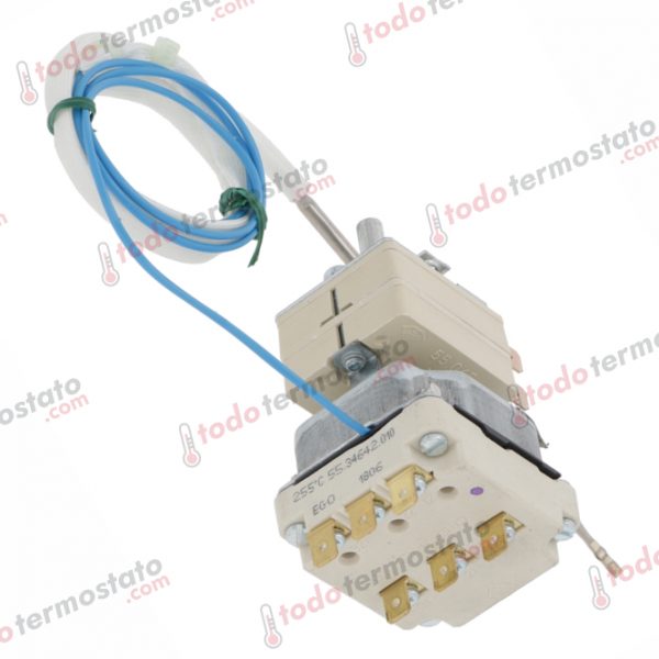 Datos técnicos de termostato marca EGO 5534642010 con un rango de 255°C
