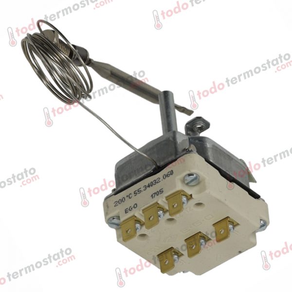 Datos técnicos de termostato marca EGO 5534032060 con un rango de: 65 a 200°C