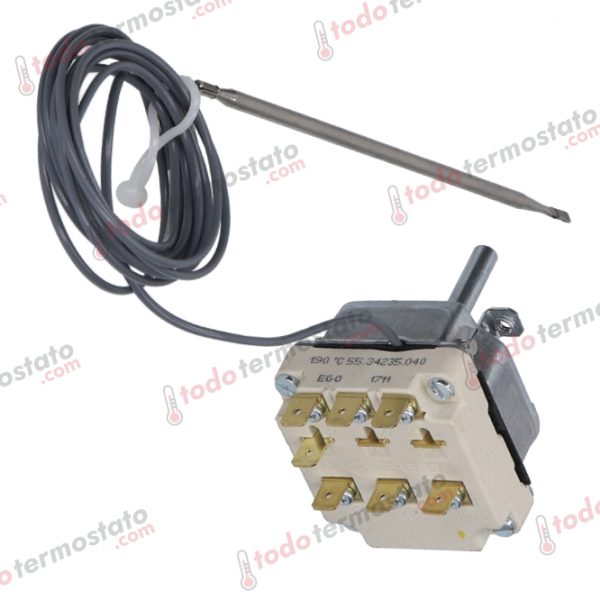 Datos técnicos de termostato marca EGO 5534235040 con un rango de 106 a 190°C