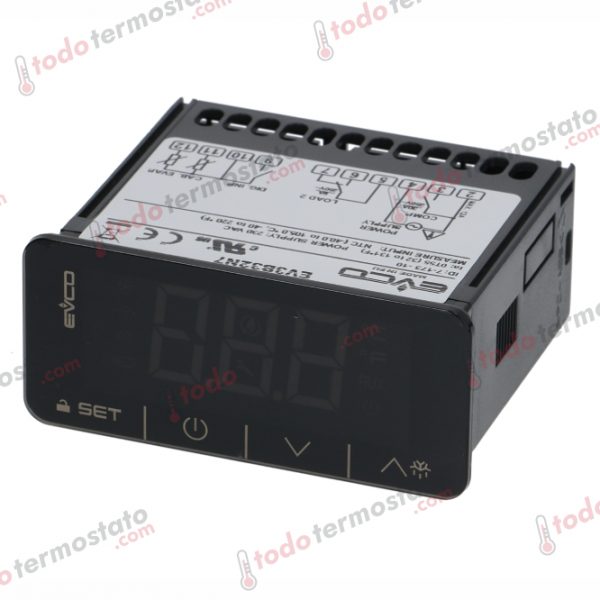 Termostato marca EVCO EV3123N7 con un rango de hasta 105°C
