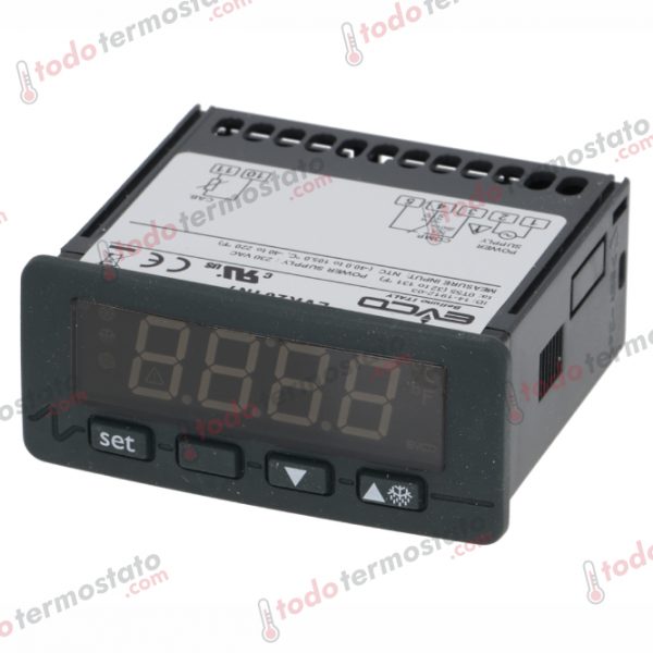 Termostato marca EVCO EV3201N7 con un rango de hasta 105°C