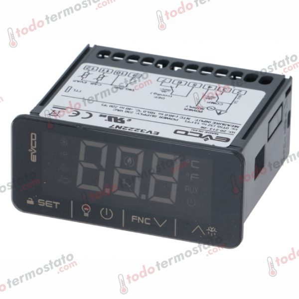 Termostato marca EVCO EV3222N7 con un rango de -40 a +105°C