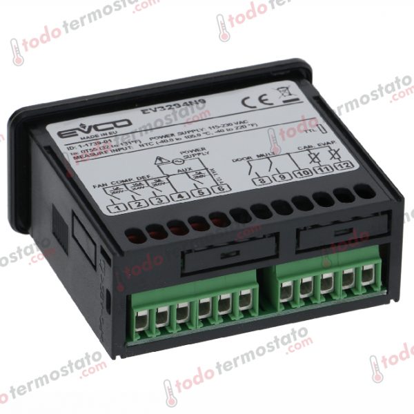 Datos técnicos de termostato marca EVCO EV3294N9 con un rango de hasta 105°C