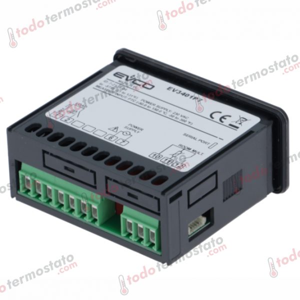 Datos técnicos de termostato marca EVCO EV3401P7 con un rango de -50 a +150°C