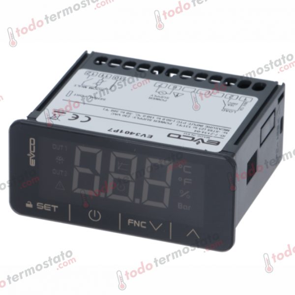 Termostato marca EVCO EV3401P7 con un rango de -50 a +150°C