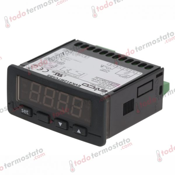 Termostato marca EVCO EV3421M9 con un rango de hasta 131°F