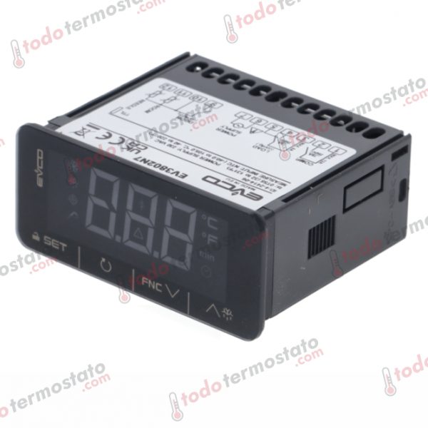 Termostato marca EVCO EV3802N7 con un rango de -40 a +105°C