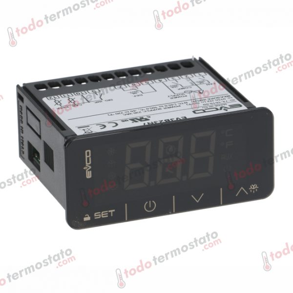 Termostato marca EVCO EV3B23N7 con un rango de hasta 105°C