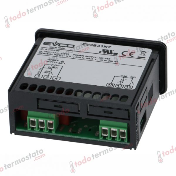 Datos técnicos de termostato marca EVCO EV3B31N7 con un rango de -40 a +105°C