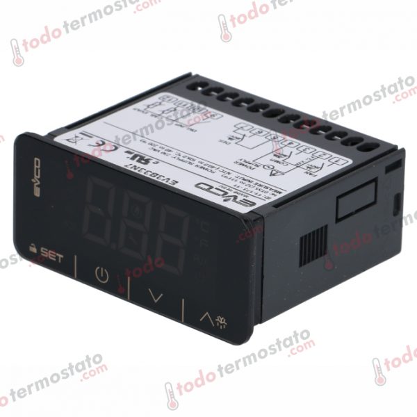 Termostato marca EVCO EV3B33N7 con un rango de -40 a +105°C