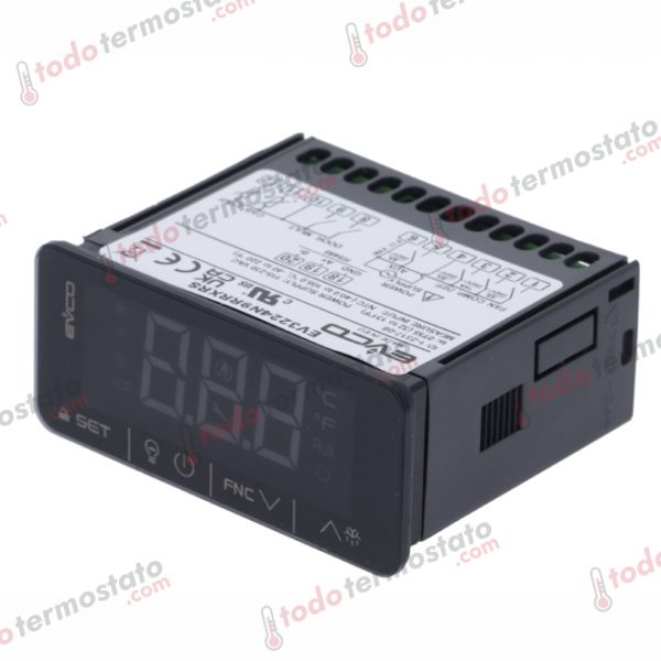 Termostato marca EVCO EVK214N9 con un rango de hasta 105°C