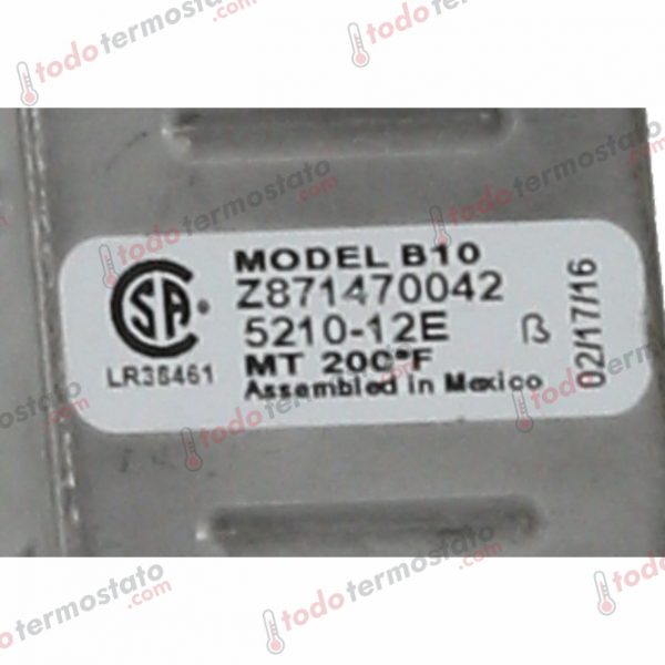 Datos técnicos de termostato marca ROBERTSHAW B10 con un rango de 15 a 93°C