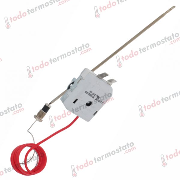 Datos técnicos de termostato marca Tecasa NT242 con un rango de 215°C